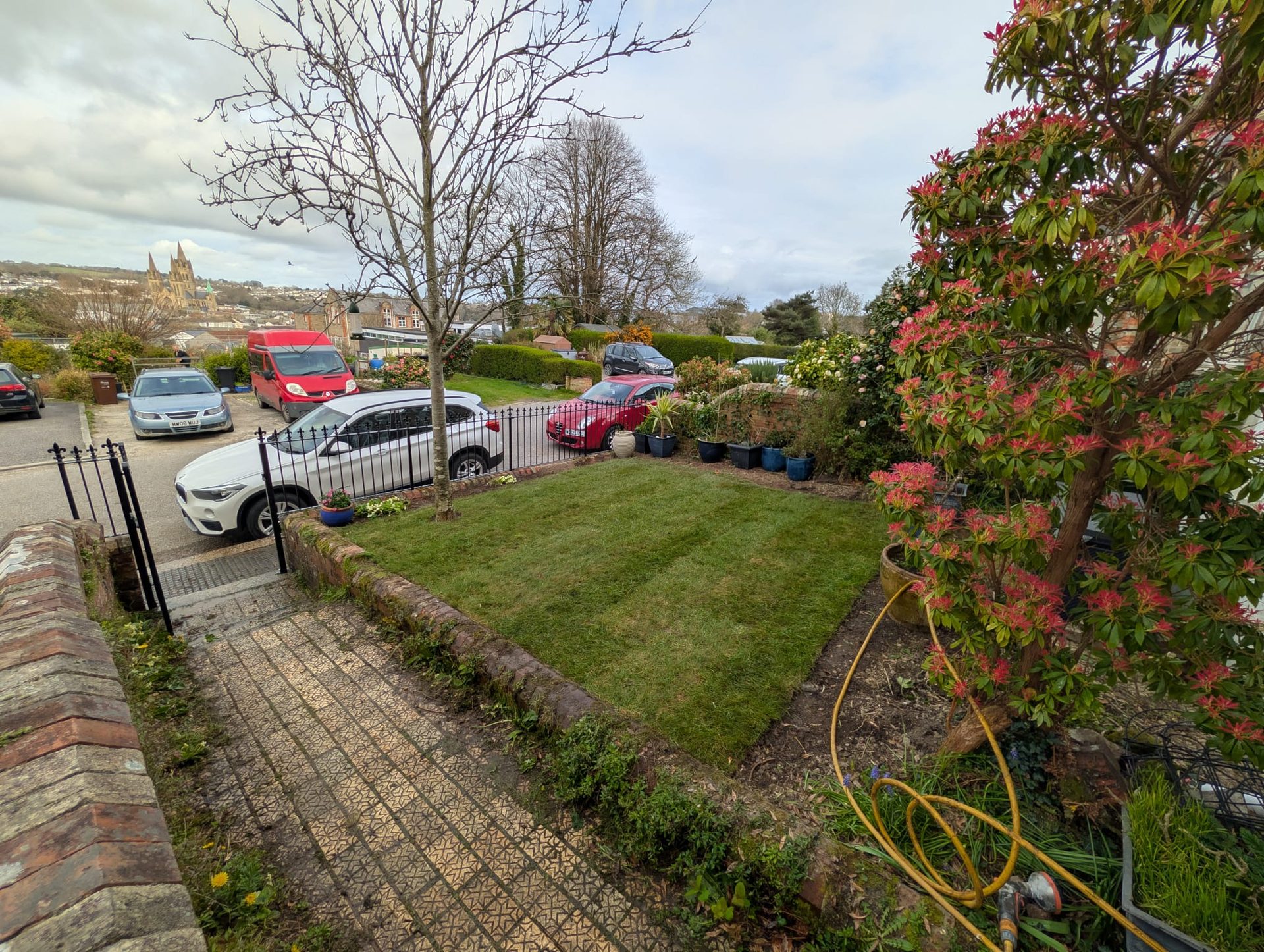 After: front garden in Cornwall, cleared and turfed by Sea Green