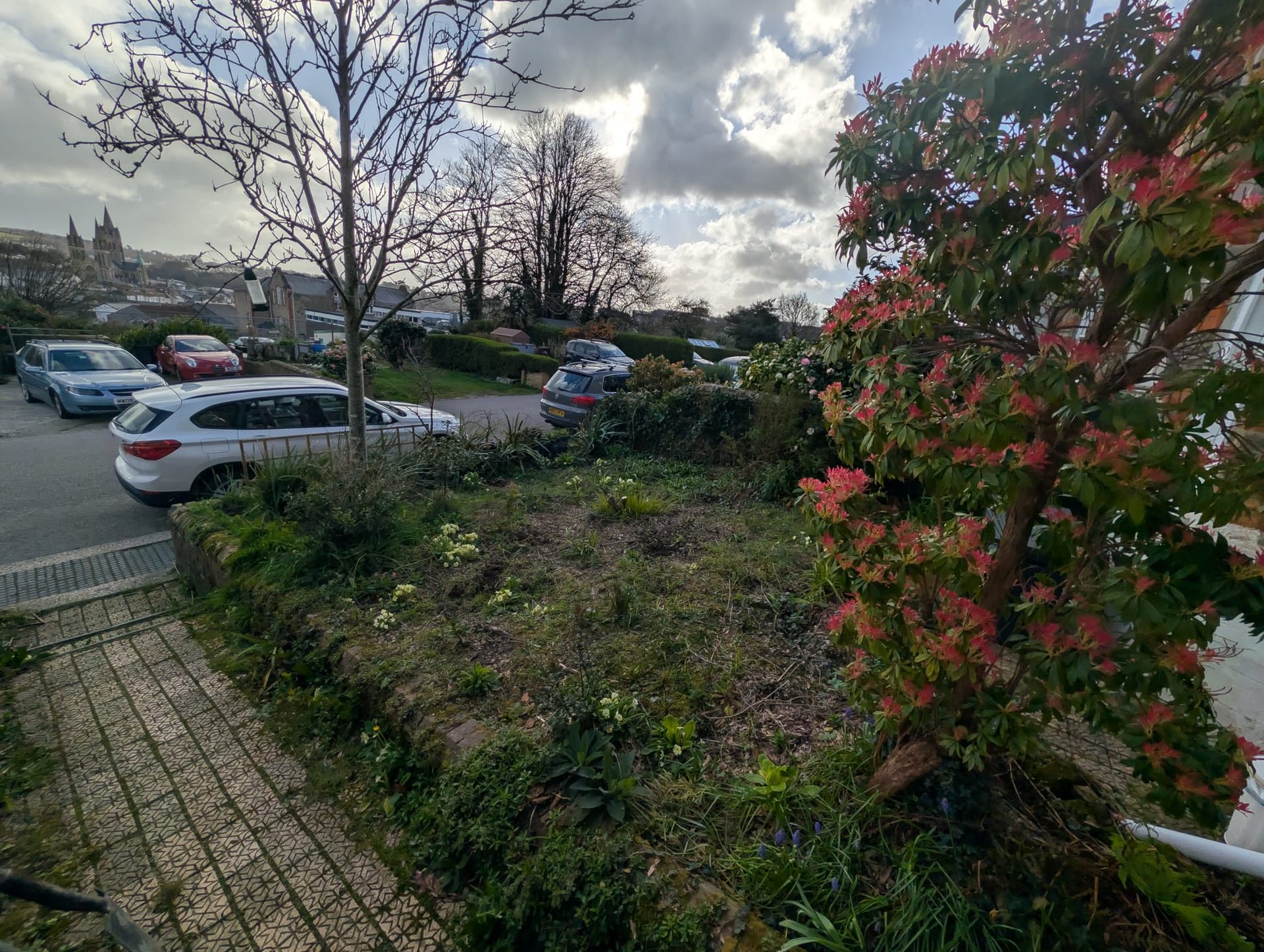 Before: front garden in Cornwall, cleared and turfed by Sea Green